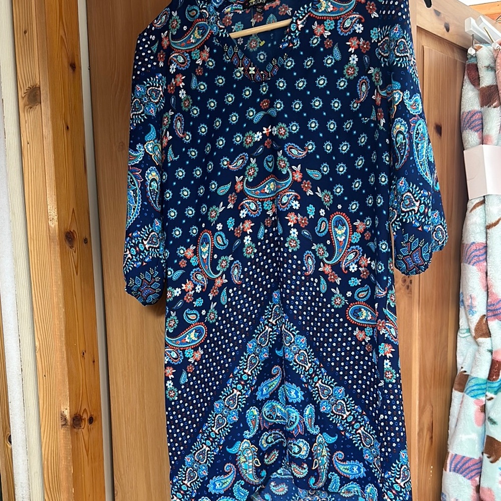BeBop Navy Paisley Long Sleeve Dress